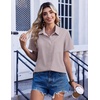 Zeagoo Summer Tops for Women Short Sleeve Button Down Shirt V Neck Blouse(Khaki)