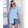 Zeagoo Summer Tops for Women Short Sleeve Button Down Shirt V Neck Blouse(Light Blue)