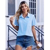 Zeagoo Summer Tops for Women Short Sleeve Button Down Shirt V Neck Blouse(Light Blue)