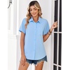 Zeagoo Summer Tops for Women Short Sleeve Button Down Shirt V Neck Blouse(Light Blue)