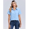 Zeagoo Summer Tops for Women Short Sleeve Button Down Shirt V Neck Blouse(Light Blue)