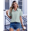 Zeagoo Summer Tops for Women Short Sleeve Button Down Shirt V Neck Blouse(Light Green)