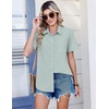 Zeagoo Summer Tops for Women Short Sleeve Button Down Shirt V Neck Blouse(Light Green)