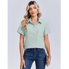 Zeagoo Summer Tops for Women Short Sleeve Button Down Shirt V Neck Blouse(Light Green)