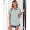 Zeagoo Summer Tops for Women Short Sleeve Button Down Shirt V Neck Blouse(Light Green)
