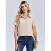 Zeagoo Summer Tops for Women Short Sleeve Button Down Shirt V Neck Blouse(Light Khaki)
