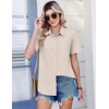 Zeagoo Summer Tops for Women Short Sleeve Button Down Shirt V Neck Blouse(Light Khaki)