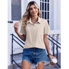 Zeagoo Summer Tops for Women Short Sleeve Button Down Shirt V Neck Blouse(Light Khaki)
