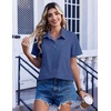 Zeagoo Summer Tops for Women Short Sleeve Button Down Shirt V Neck Blouse(Navy Blue)