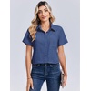 Zeagoo Summer Tops for Women Short Sleeve Button Down Shirt V Neck Blouse(Navy Blue)