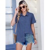 Zeagoo Summer Tops for Women Short Sleeve Button Down Shirt V Neck Blouse(Navy Blue)