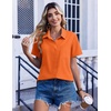 Zeagoo Summer Tops for Women Short Sleeve Button Down Shirt V Neck Blouse(Orange)