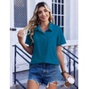 Zeagoo Summer Tops for Women Short Sleeve Button Down Shirt V Neck Blouse(Peacock Blue)