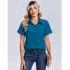 Zeagoo Summer Tops for Women Short Sleeve Button Down Shirt V Neck Blouse(Peacock Blue)
