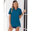 Zeagoo Summer Tops for Women Short Sleeve Button Down Shirt V Neck Blouse(Peacock Blue)