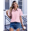 Zeagoo Summer Tops for Women Short Sleeve Button Down Shirt V Neck Blouse(Pink Stripes)