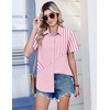 Zeagoo Summer Tops for Women Short Sleeve Button Down Shirt V Neck Blouse(Pink Stripes)