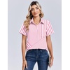 Zeagoo Summer Tops for Women Short Sleeve Button Down Shirt V Neck Blouse(Pink Stripes)