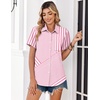 Zeagoo Summer Tops for Women Short Sleeve Button Down Shirt V Neck Blouse(Pink Stripes)