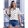 Zeagoo Summer Tops for Women Short Sleeve Button Down Shirt V Neck Blouse(Polka Dots)