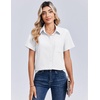 Zeagoo Summer Tops for Women Short Sleeve Button Down Shirt V Neck Blouse(White)