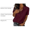 Zeagoo Summer Tops for Women Short Sleeve Button Down Shirt V Neck Blouse(Wine Red)