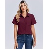 Zeagoo Summer Tops for Women Short Sleeve Button Down Shirt V Neck Blouse(Wine Red)
