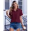 Zeagoo Summer Tops for Women Short Sleeve Button Down Shirt V Neck Blouse(Wine Red)