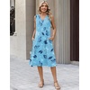 Zeagoo Sundresses Dresses for Women 2026 Summer Sleeveless V Neck Casual Midi Tank Beach Vacation Dresses with Pockets(Blue Leaf White)