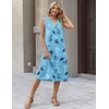 Zeagoo Sundresses Dresses for Women 2026 Summer Sleeveless V Neck Casual Midi Tank Beach Vacation Dresses with Pockets(Blue Leaf White)