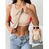 Zeagoo Tank Tops with Built in Bra for Women Sleeveless Ribbed Summer Tops(Beige)