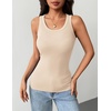 Zeagoo Tank Tops with Built in Bra for Women Sleeveless Ribbed Summer Tops(Beige)