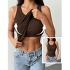 Zeagoo Tank Tops with Built in Bra for Women Sleeveless Ribbed Summer Tops(Brown)