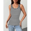 Zeagoo Tank Tops with Built in Bra for Women Sleeveless Ribbed Summer Tops(Stripe Black White)