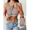 Zeagoo Tank Tops with Built in Bra for Women Sleeveless Ribbed Summer Tops(Stripe Brown White)