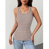 Zeagoo Tank Tops with Built in Bra for Women Sleeveless Ribbed Summer Tops(Stripe Brown White)