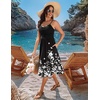 Zeagoo Women 2026 Summer Adjustable Spaghetti Strap Sundress Casual Ruched Floral V Neck Midi Flowy Beach Dress with Pockets(Black Floral)