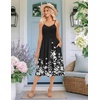 Zeagoo Women 2026 Summer Adjustable Spaghetti Strap Sundress Casual Ruched Floral V Neck Midi Flowy Beach Dress with Pockets(Black Floral)