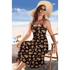 Zeagoo Women 2026 Summer Adjustable Spaghetti Strap Sundress Casual Ruched Floral V Neck Midi Flowy Beach Dress with Pockets(Black Orange Floral)