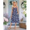 Zeagoo Women 2026 Summer Adjustable Spaghetti Strap Sundress Casual Ruched Floral V Neck Midi Flowy Beach Dress with Pockets(Blue White Floral)