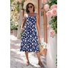 Zeagoo Women 2026 Summer Adjustable Spaghetti Strap Sundress Casual Ruched Floral V Neck Midi Flowy Beach Dress with Pockets(Blue White Floral)