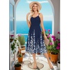 Zeagoo Women 2026 Summer Adjustable Spaghetti Strap Sundress Casual Ruched Floral V Neck Midi Flowy Beach Dress with Pockets(Navy Blue Floral)