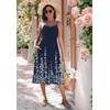 Zeagoo Women 2026 Summer Adjustable Spaghetti Strap Sundress Casual Ruched Floral V Neck Midi Flowy Beach Dress with Pockets(Navy Blue Floral)