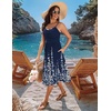 Zeagoo Women 2026 Summer Adjustable Spaghetti Strap Sundress Casual Ruched Floral V Neck Midi Flowy Beach Dress with Pockets(Navy Blue Floral)