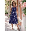 Zeagoo Women 2026 Summer Adjustable Spaghetti Strap Sundress Casual Ruched Floral V Neck Midi Flowy Beach Dress with Pockets(Navy Floral)