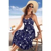 Zeagoo Women 2026 Summer Adjustable Spaghetti Strap Sundress Casual Ruched Floral V Neck Midi Flowy Beach Dress with Pockets(Navy Floral)