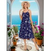 Zeagoo Women 2026 Summer Adjustable Spaghetti Strap Sundress Casual Ruched Floral V Neck Midi Flowy Beach Dress with Pockets(Navy Floral)
