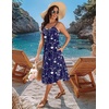 Zeagoo Women 2026 Summer Adjustable Spaghetti Strap Sundress Casual Ruched Floral V Neck Midi Flowy Beach Dress with Pockets(Navy Floral)