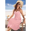 Zeagoo Women 2026 Summer Adjustable Spaghetti Strap Sundress Casual Ruched Floral V Neck Midi Flowy Beach Dress with Pockets(Pink Polka Dots)