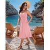 Zeagoo Women 2026 Summer Adjustable Spaghetti Strap Sundress Casual Ruched Floral V Neck Midi Flowy Beach Dress with Pockets(Pink Polka Dots)
